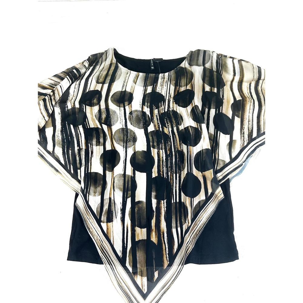 New Directions Bella Womens Small Black Abstract Polka Dot Poncho Top‎ M13BS722